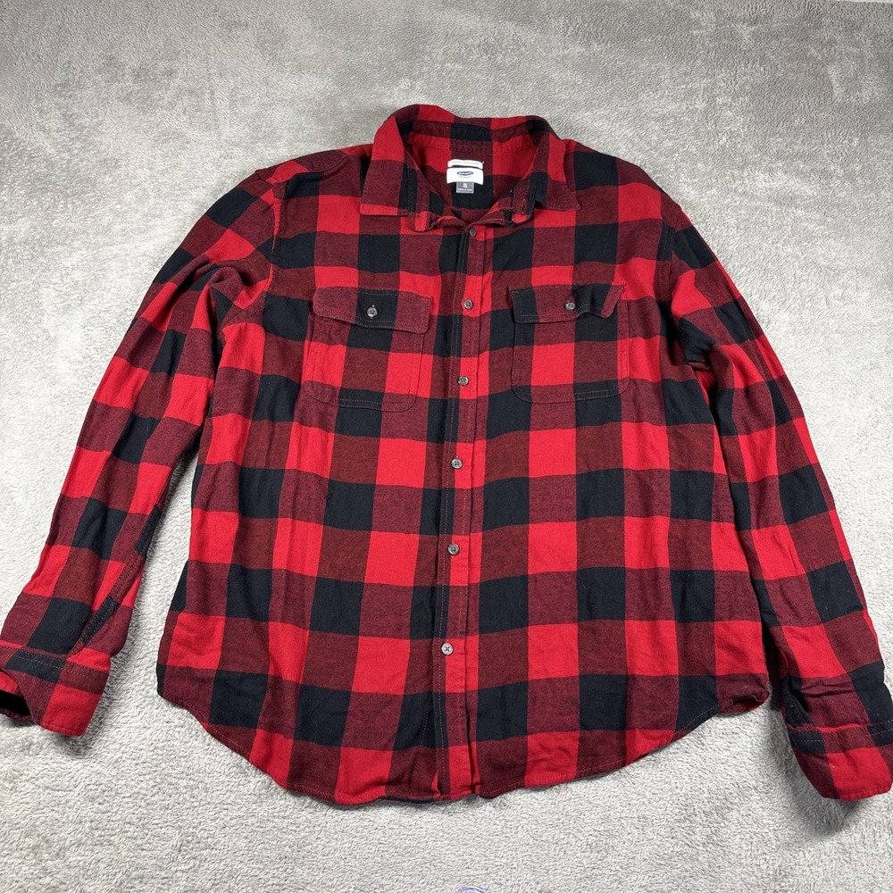 Old Navy Buffalo Plaid Flannel Shirt Regular Fit Long Sleeve Cotton Red Men's XL